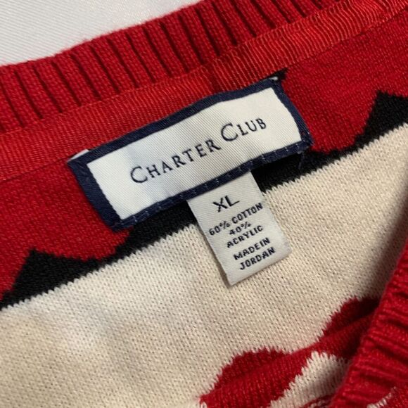 Charter Club Sweater Womens XL Red Heart Pattern Festive Crew Classic Playful - Picture 10 of 10